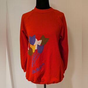 Vintage 1990s Womens Great Times Sweatshirt Pullover Red Tulips Les Tulipes